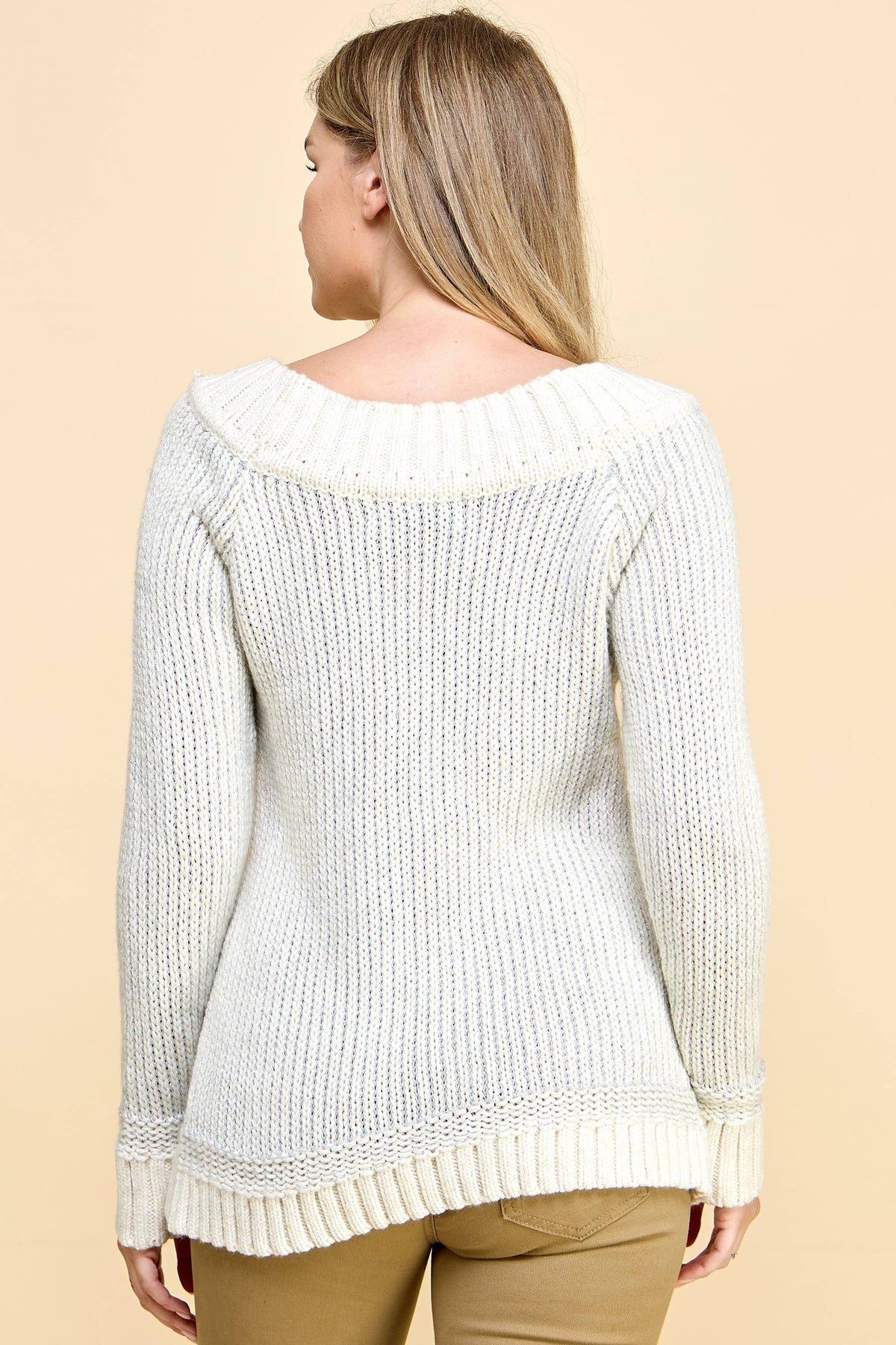 IVORY SILVER STRIPED PULLOVER