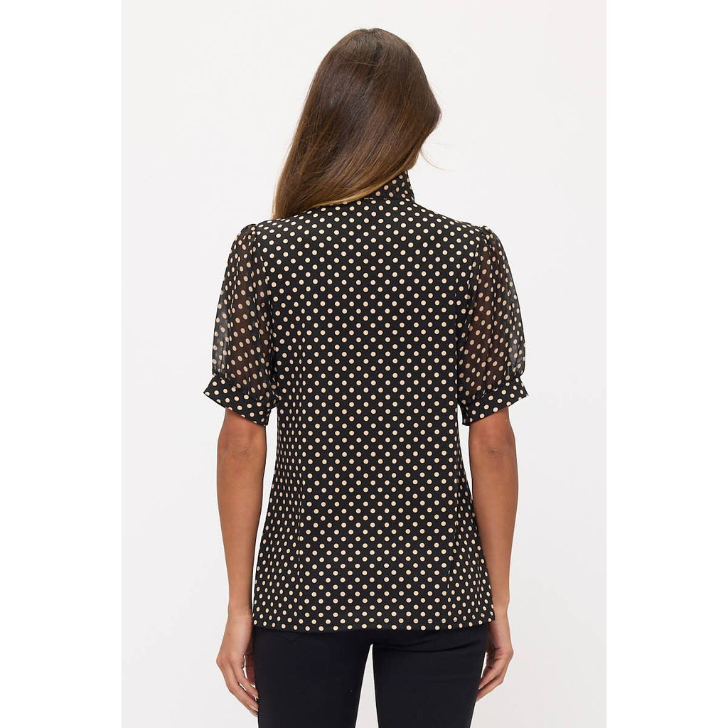 Polka Dot Neck Tie Blouse