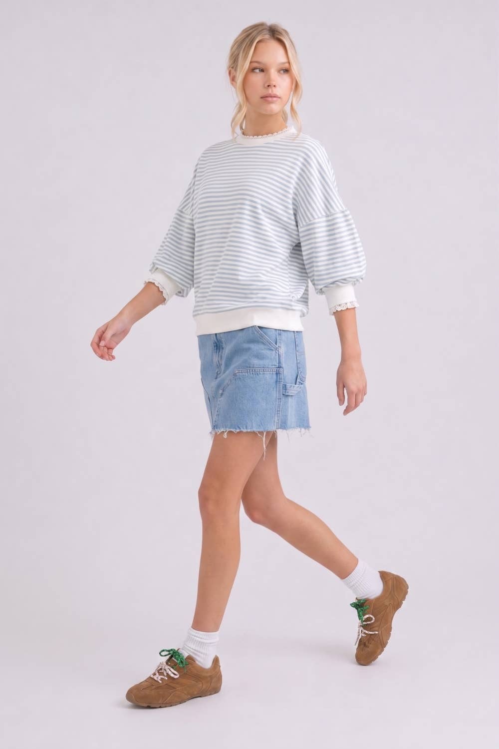 Striped Top With Lace Trim