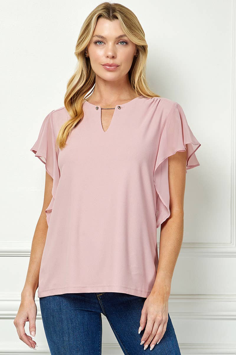 CHAIN TRIM FLUTTER BLOUSE