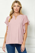 CHAIN TRIM FLUTTER BLOUSE