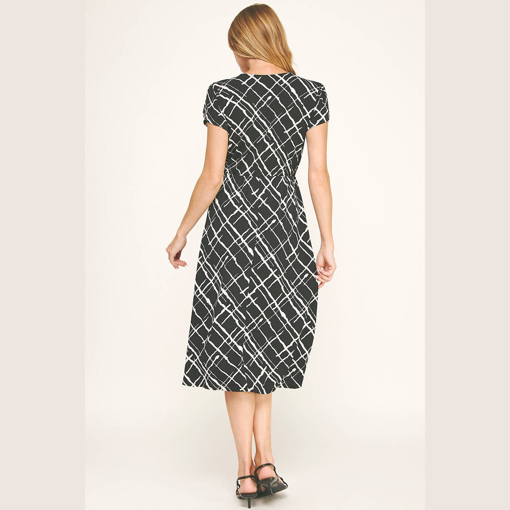DAY TO NIGHT FAUX WRAP MIDI DRESS