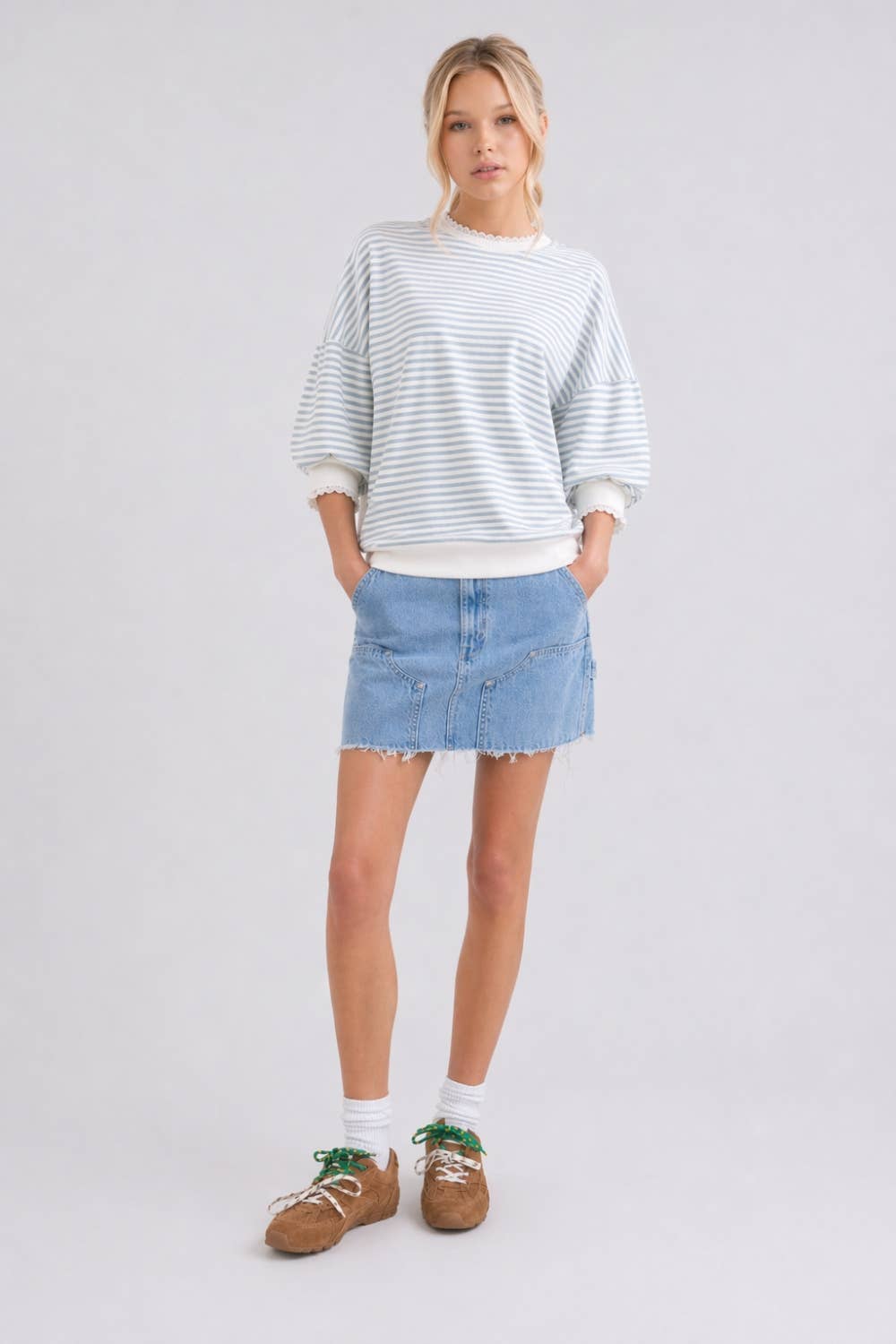 Striped Top With Lace Trim