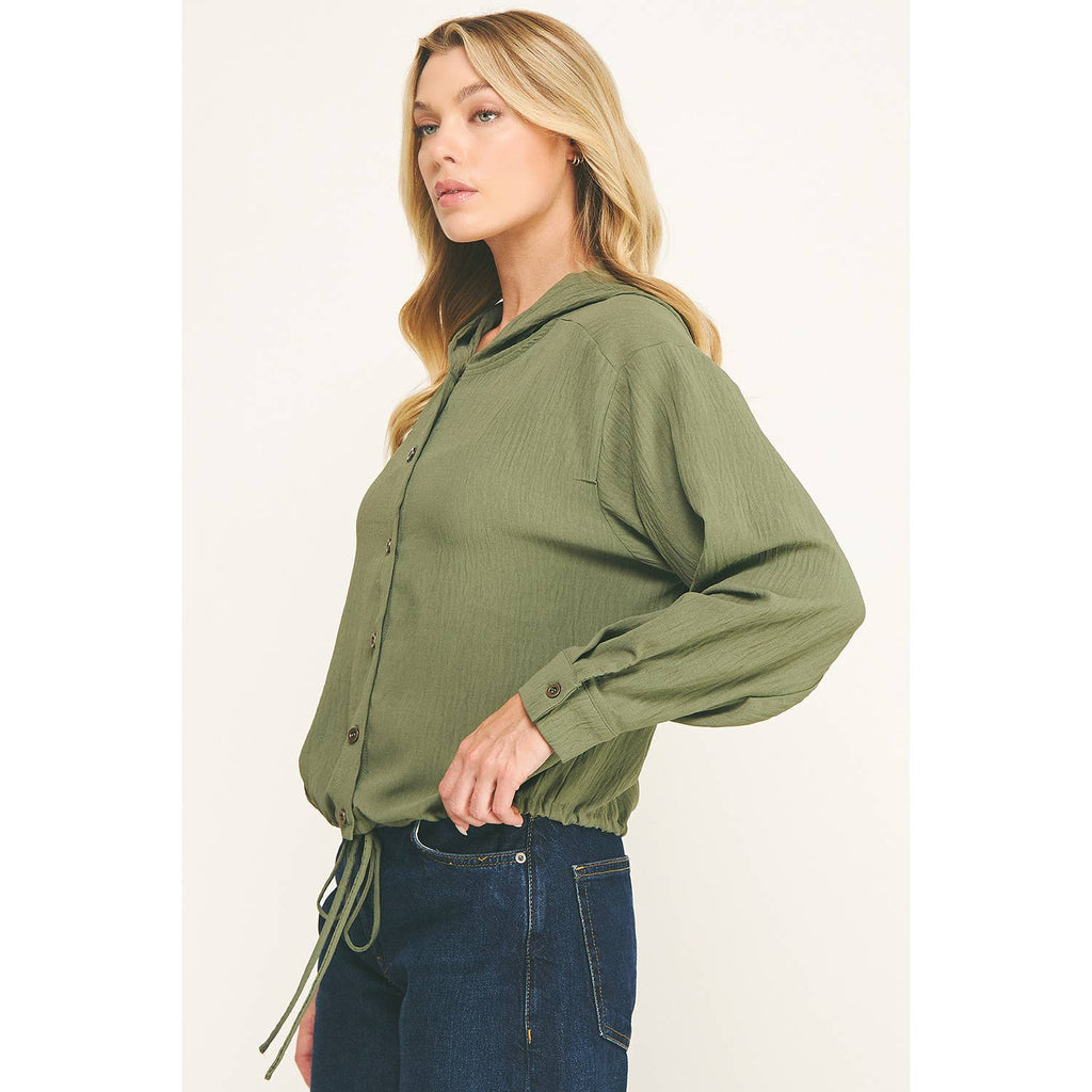 DRAWSTRING HEM BUTTON-DOWN