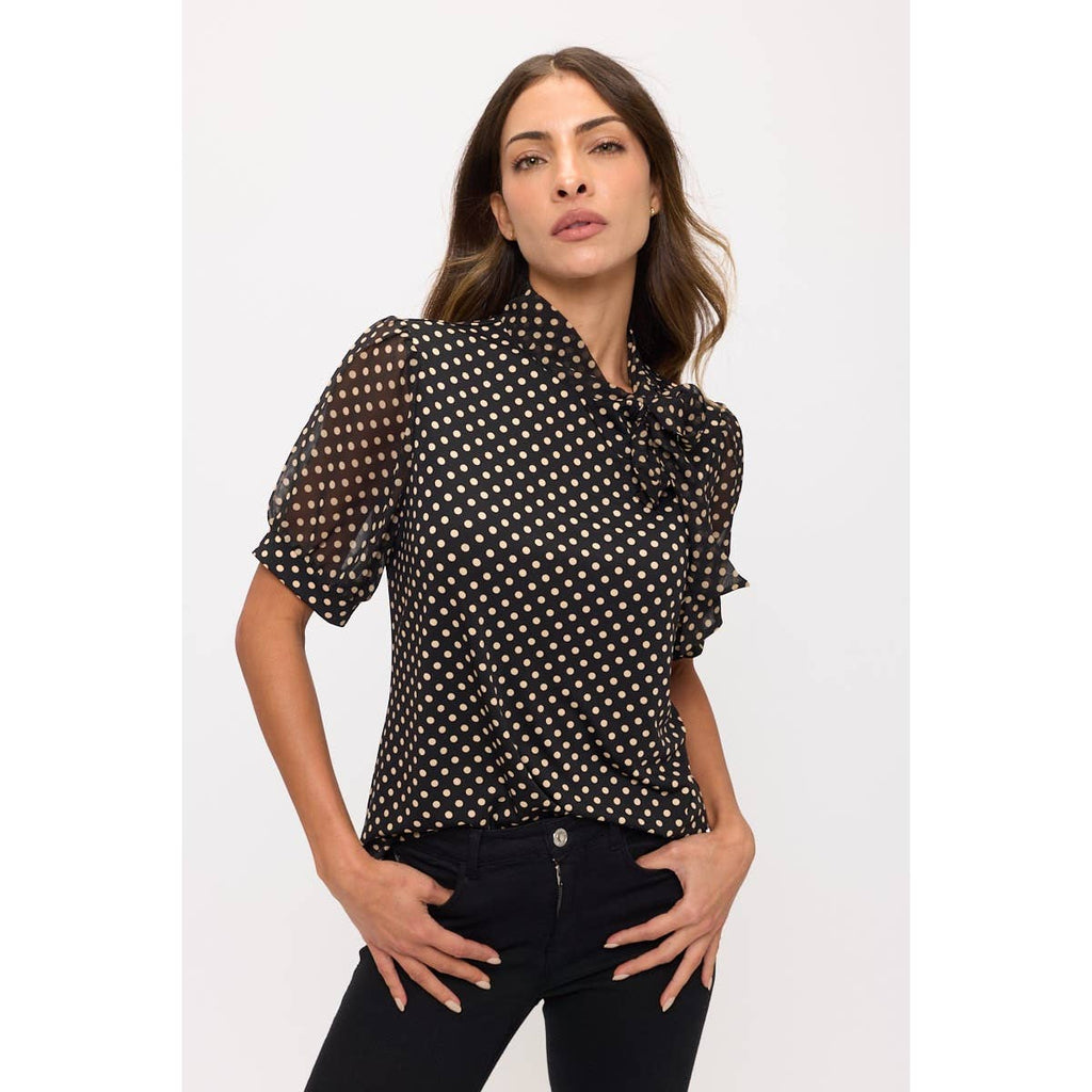 Polka Dot Neck Tie Blouse