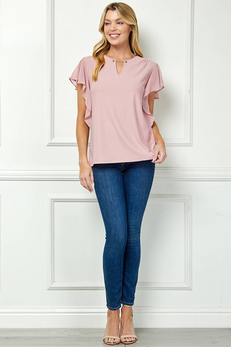 CHAIN TRIM FLUTTER BLOUSE