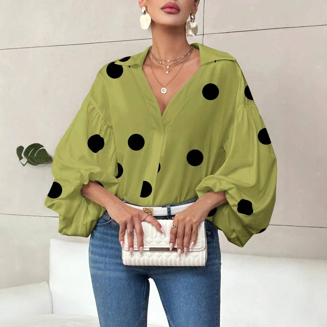 Polka Dot Puff Sleeve Top
