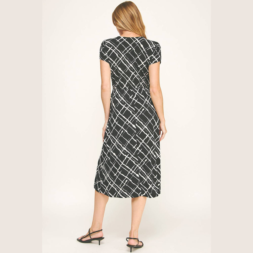DAY TO NIGHT FAUX WRAP MIDI DRESS