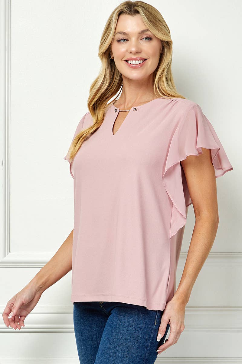 CHAIN TRIM FLUTTER BLOUSE