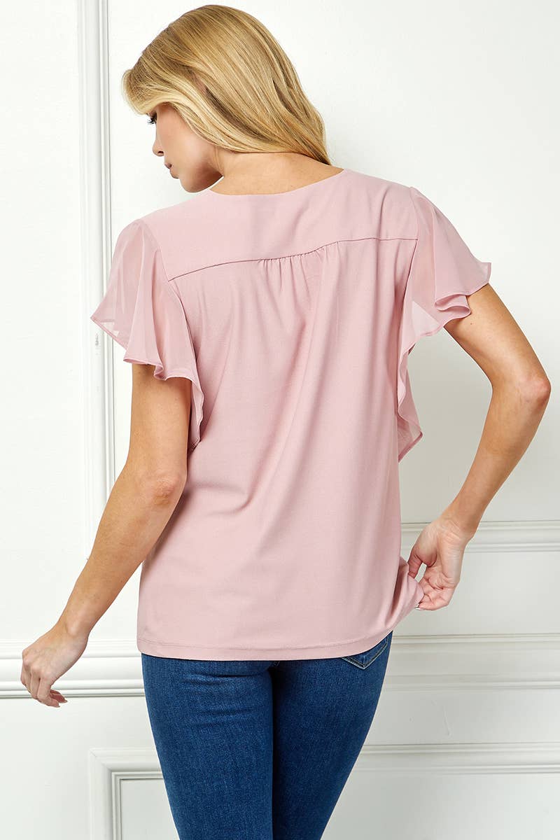 CHAIN TRIM FLUTTER BLOUSE