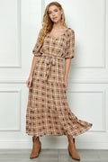 3/4 SIDE TIE RUFFLE HEM MAXI DRESS