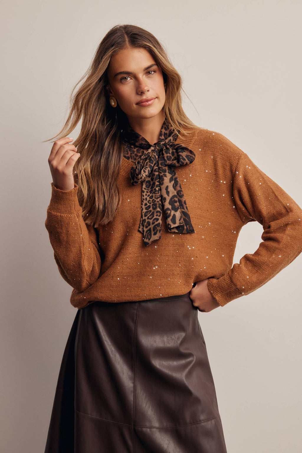 Sequin Embellished V-Neck Knit Sweater