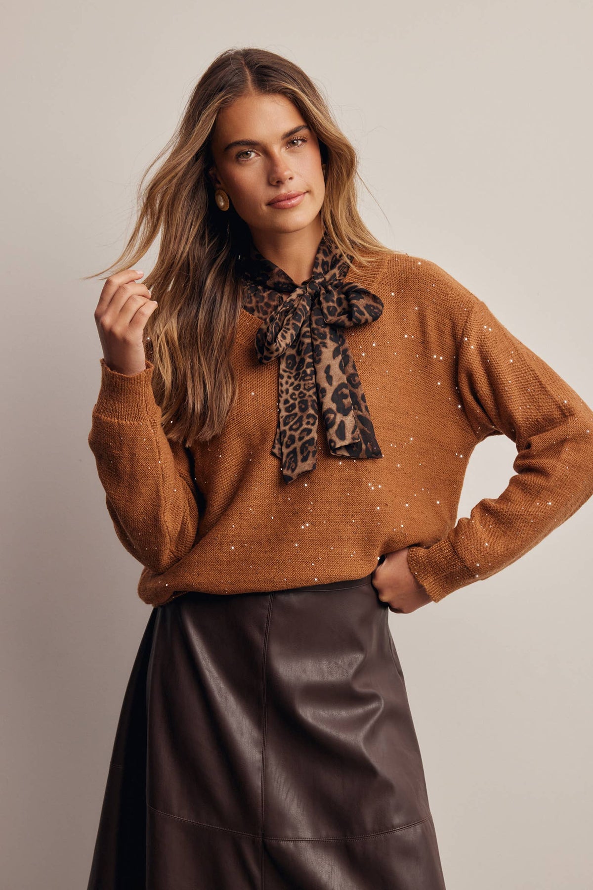 Sequin Embellished V-Neck Knit Sweater