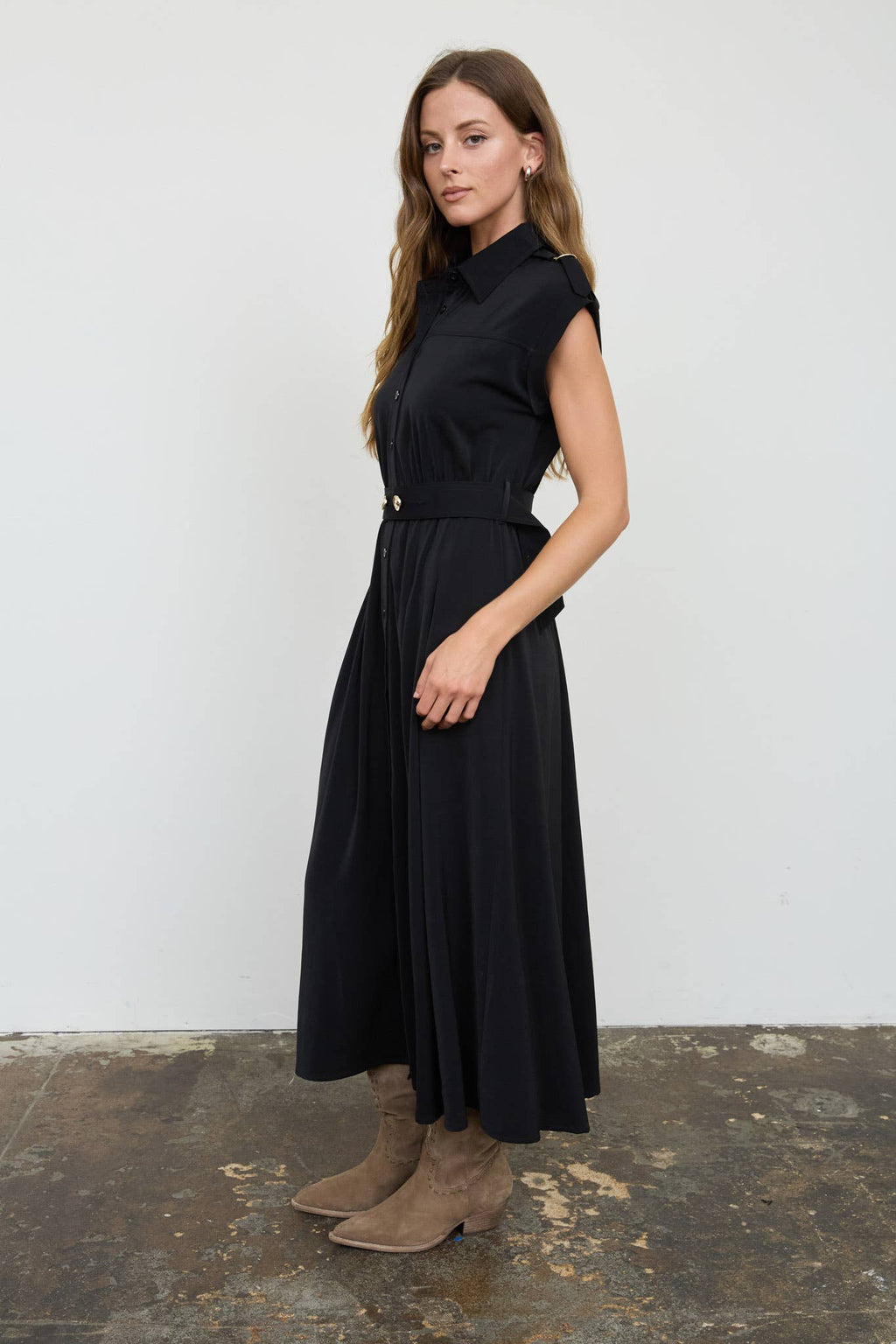 BELTED MIDI SHIRT DRESS