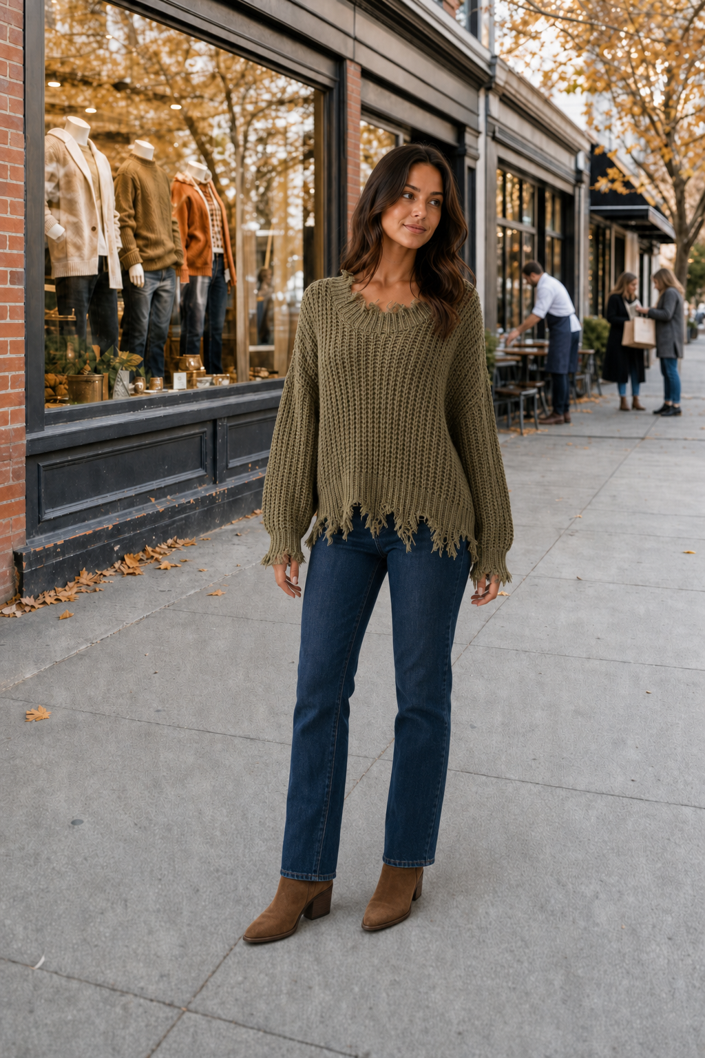 Olive Distressed Chunky Knit Sweater
