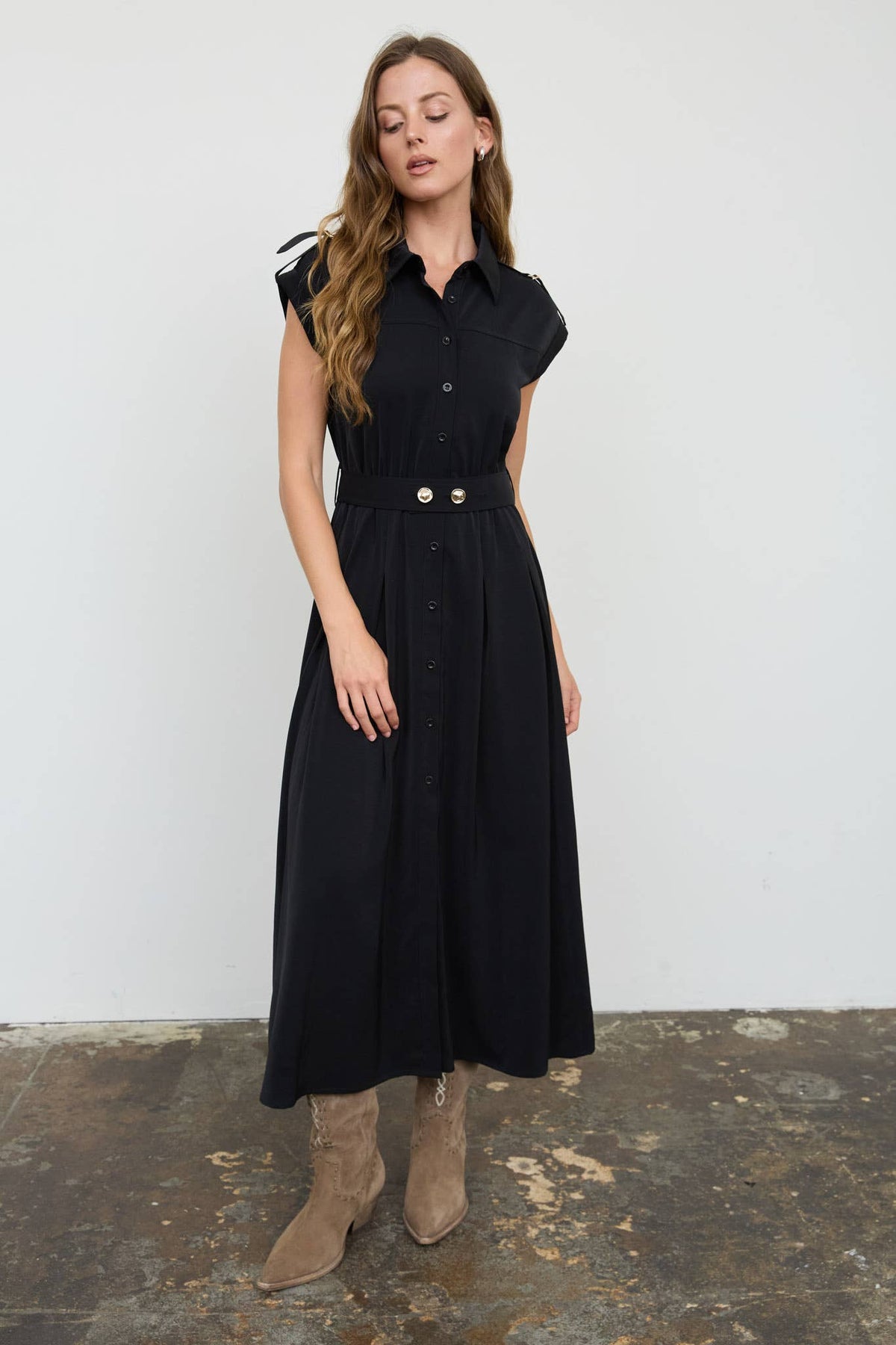 BELTED MIDI SHIRT DRESS