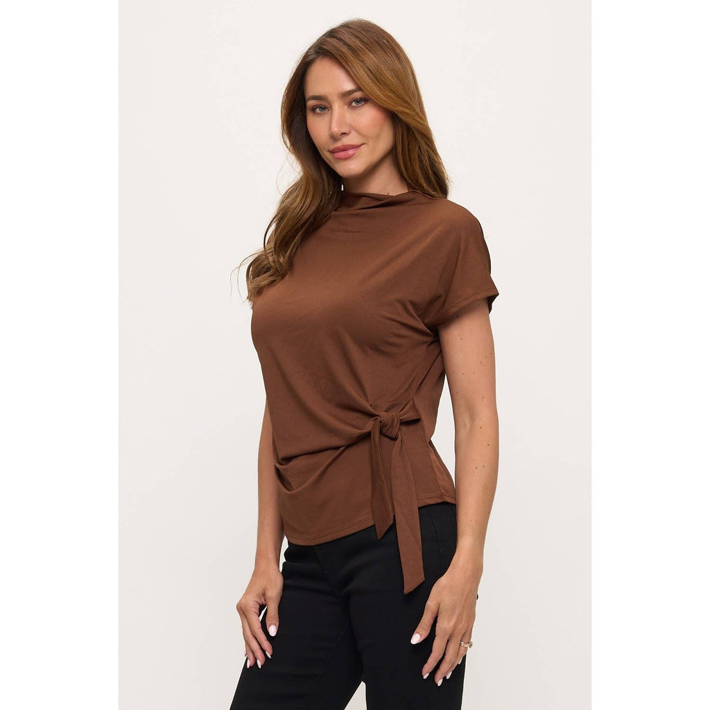 Side Tie Mock Neck Top