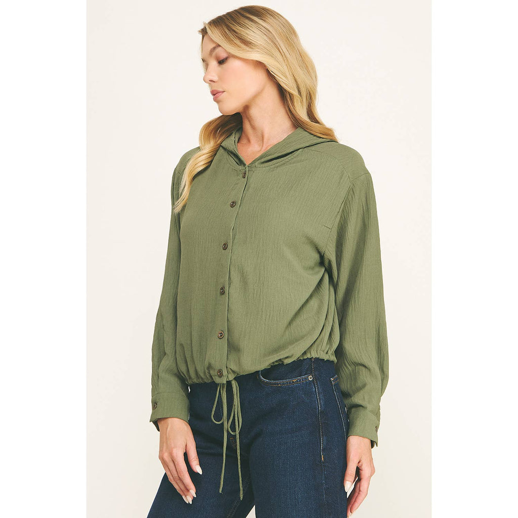 DRAWSTRING HEM BUTTON-DOWN