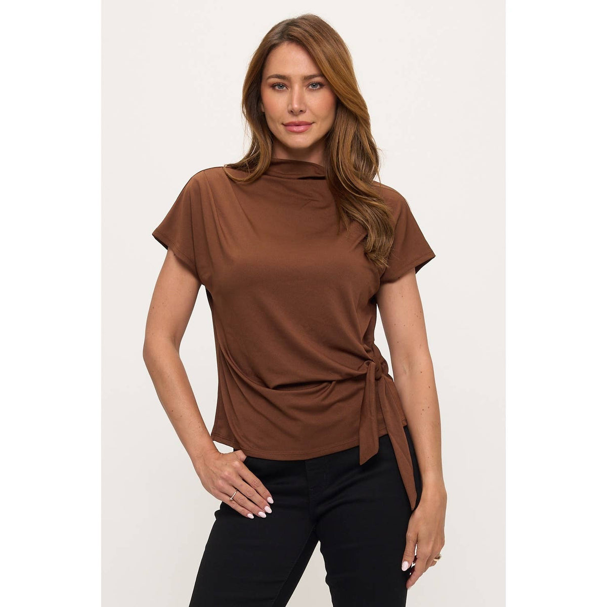 Side Tie Mock Neck Top