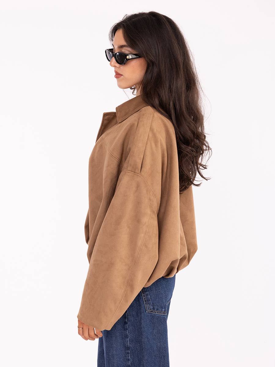 Faux Suede Bomber Jacket