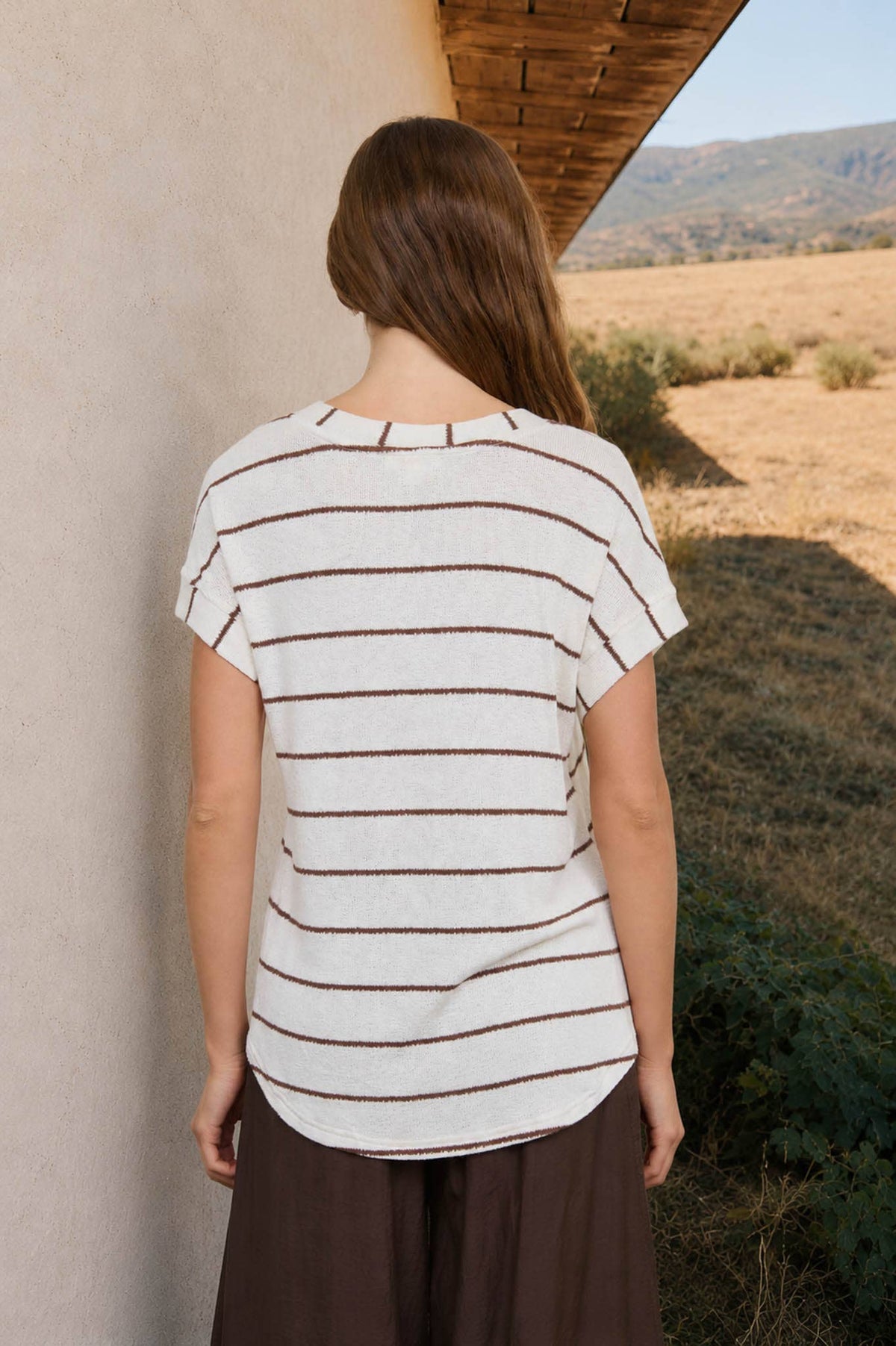 STRIPE V NECK KNIT TOP