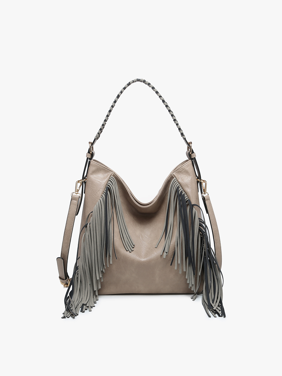 Sav Distressed Hobo Bag w/ Fringe Detail