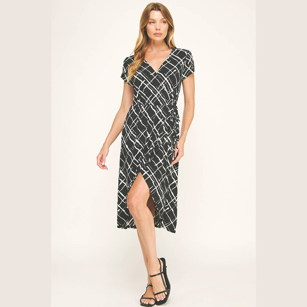 DAY TO NIGHT FAUX WRAP MIDI DRESS