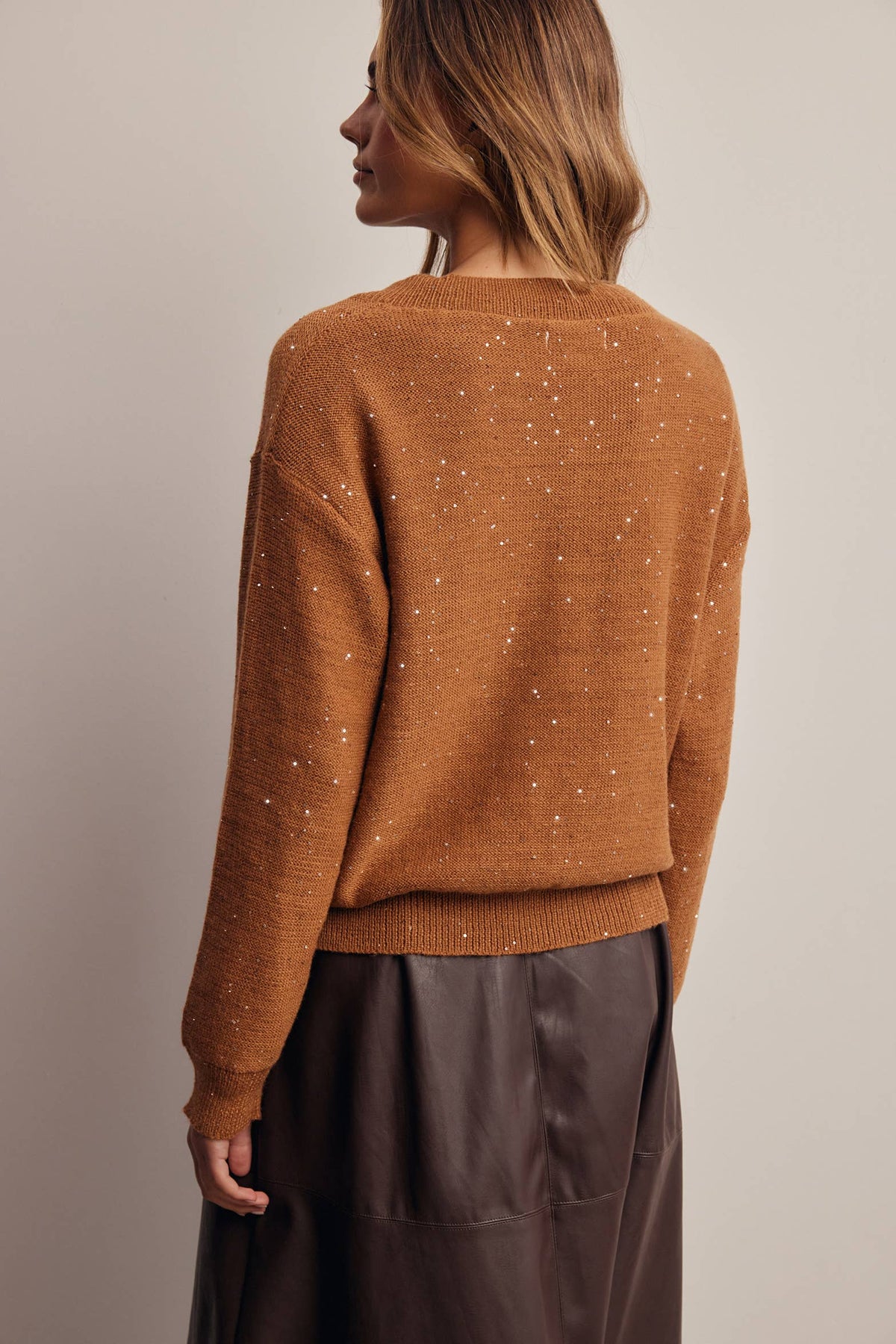 Sequin Embellished V-Neck Knit Sweater