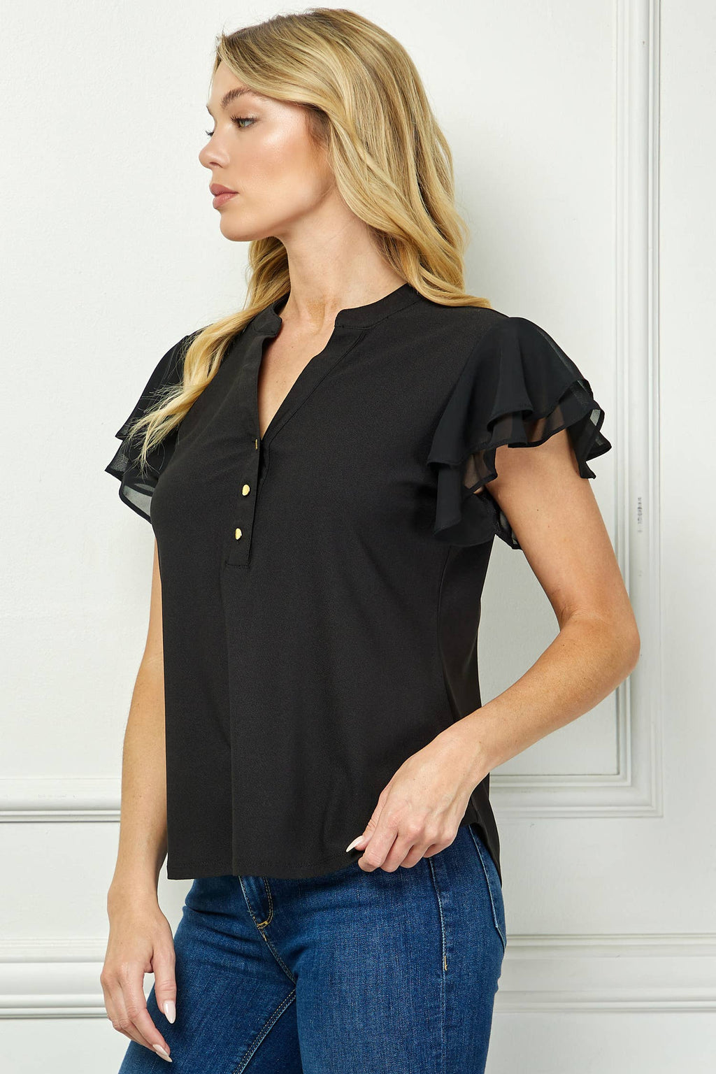 DOUBLE RUFFLE MANDARIN BLOUSE