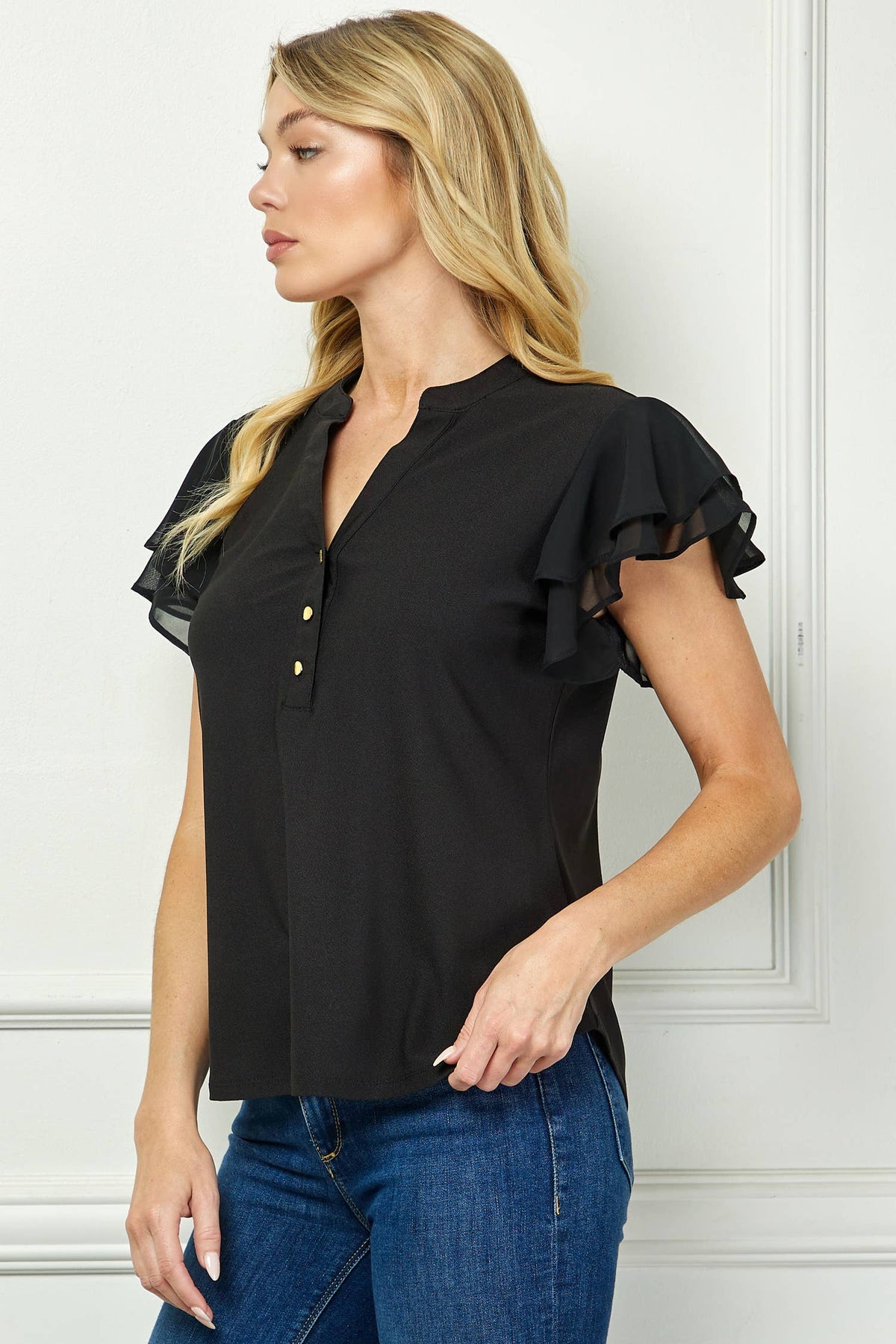 DOUBLE RUFFLE MANDARIN BLOUSE