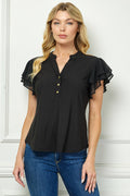 DOUBLE RUFFLE MANDARIN BLOUSE