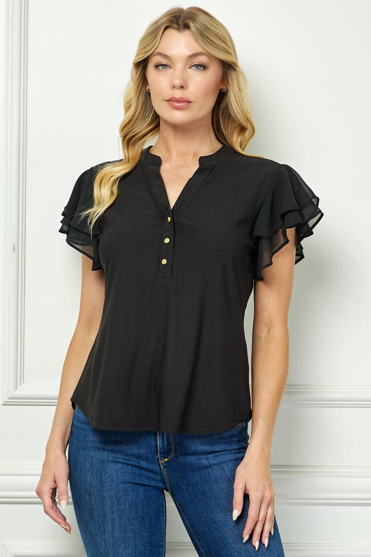 DOUBLE RUFFLE MANDARIN BLOUSE
