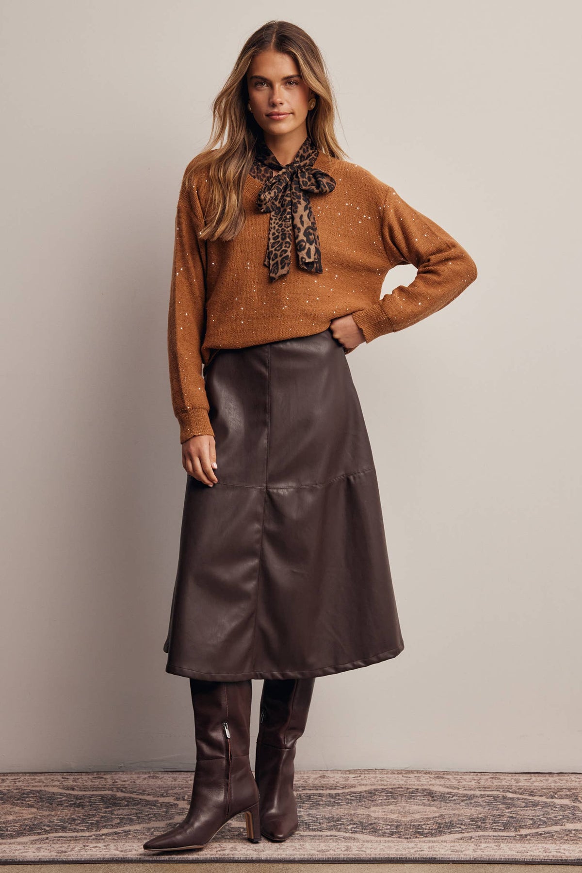 Sequin Embellished V-Neck Knit Sweater