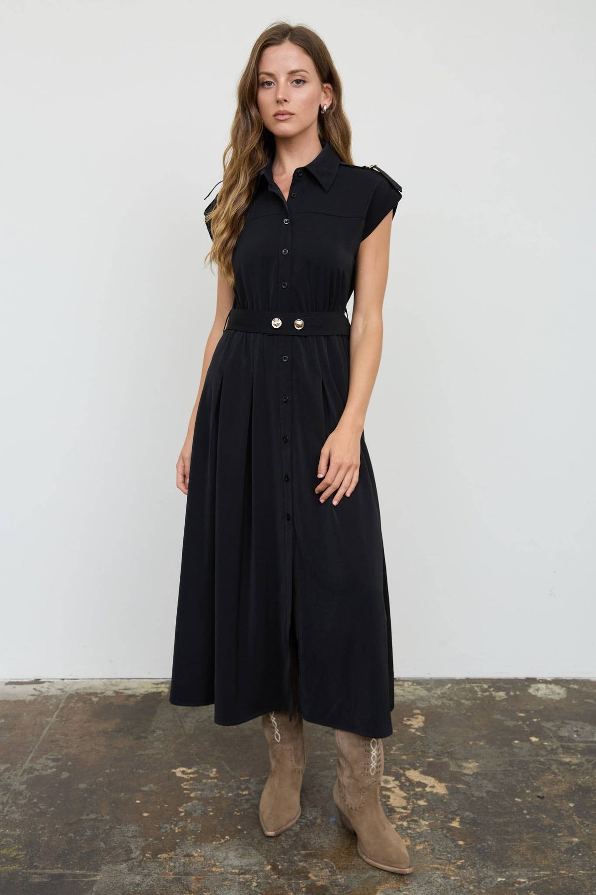 BELTED MIDI SHIRT DRESS
