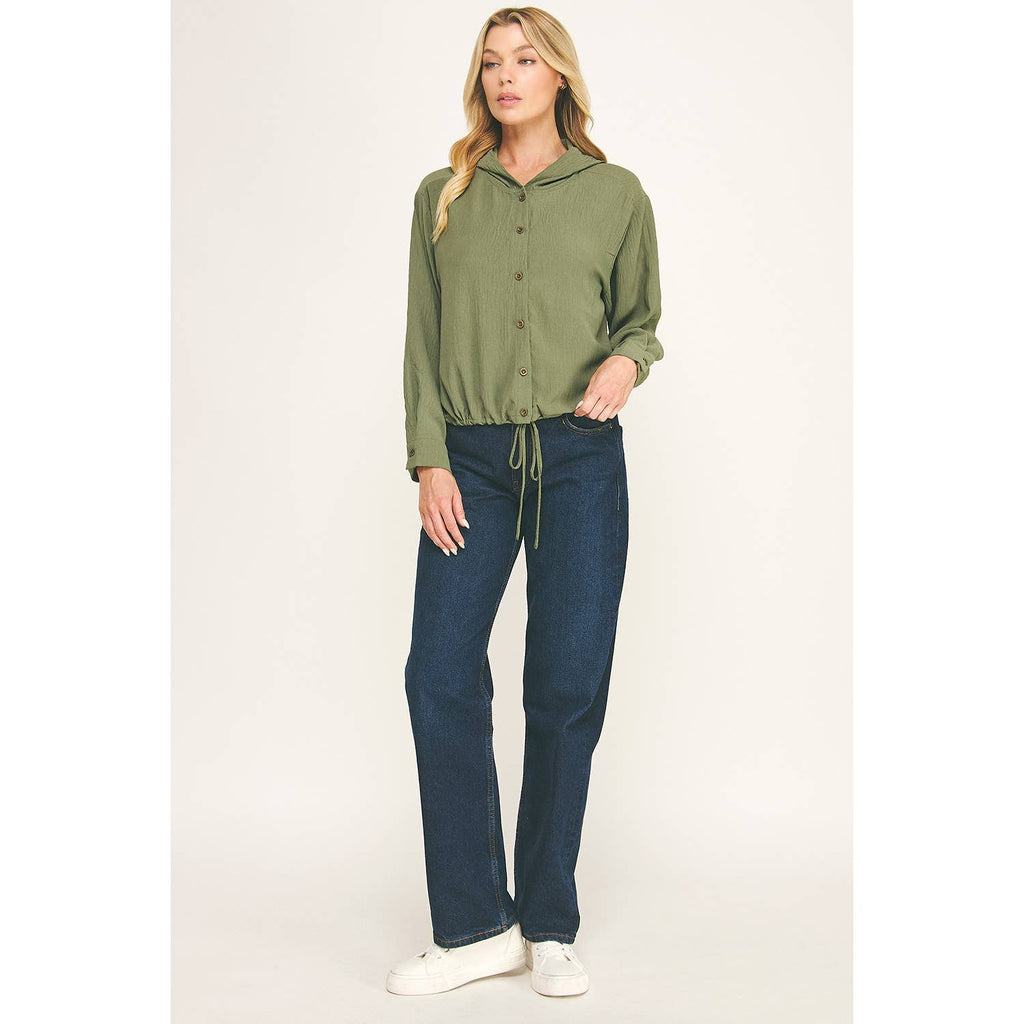 DRAWSTRING HEM BUTTON-DOWN