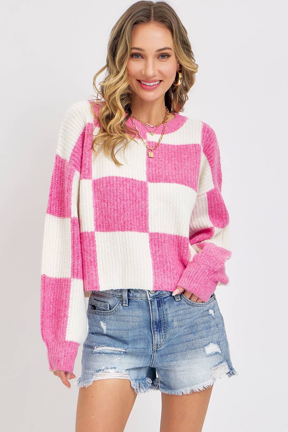 CHECKER KNIT SWEATER