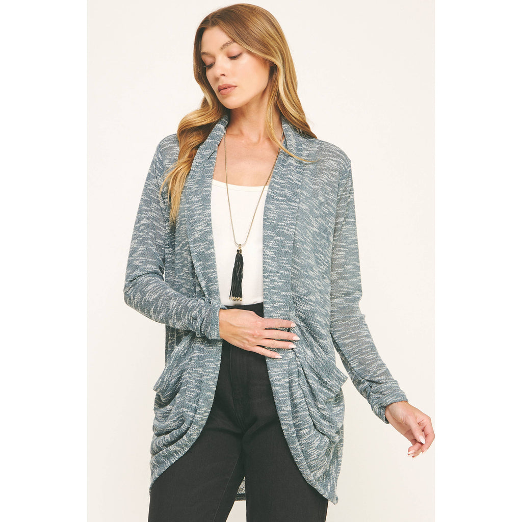 SHIRRED CARDIGAN TWO-TONE