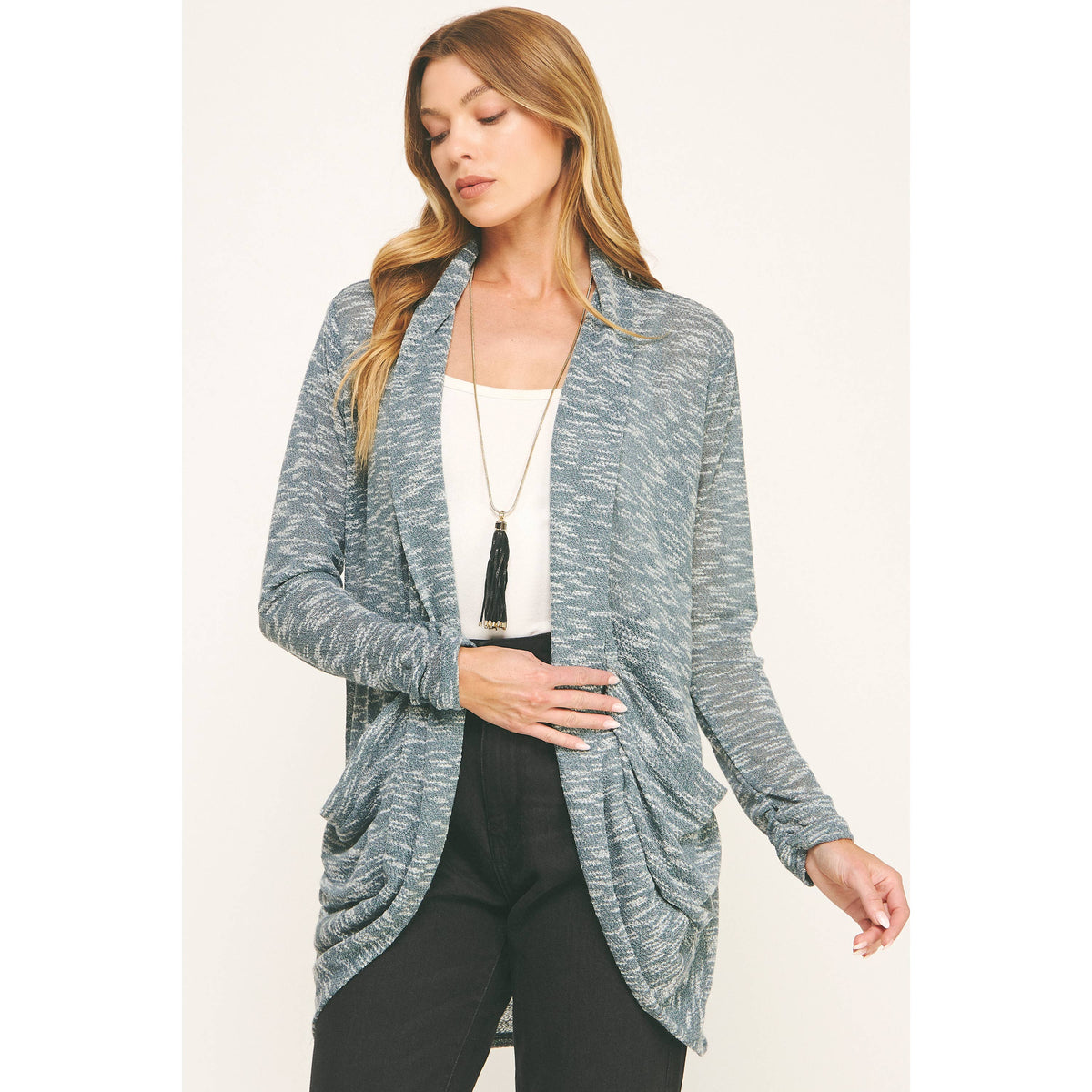 SHIRRED CARDIGAN TWO-TONE