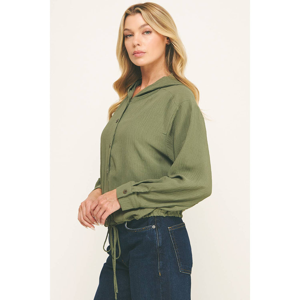 DRAWSTRING HEM BUTTON-DOWN