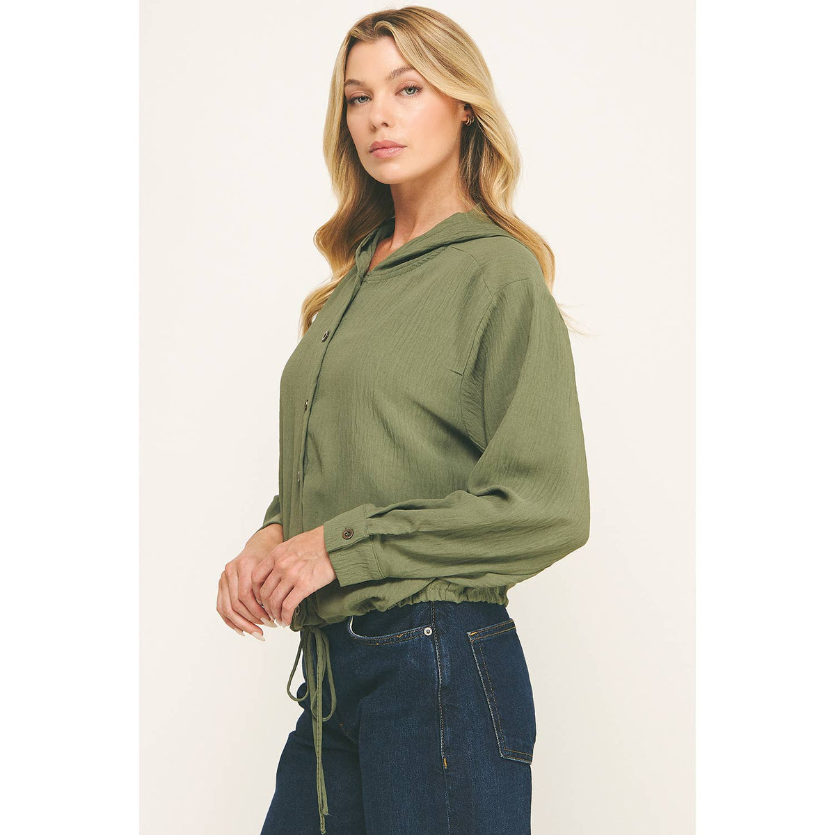 DRAWSTRING HEM BUTTON-DOWN