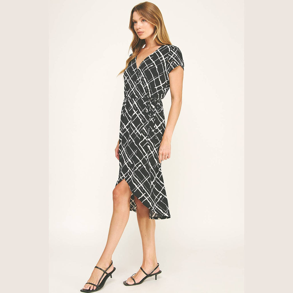 DAY TO NIGHT FAUX WRAP MIDI DRESS