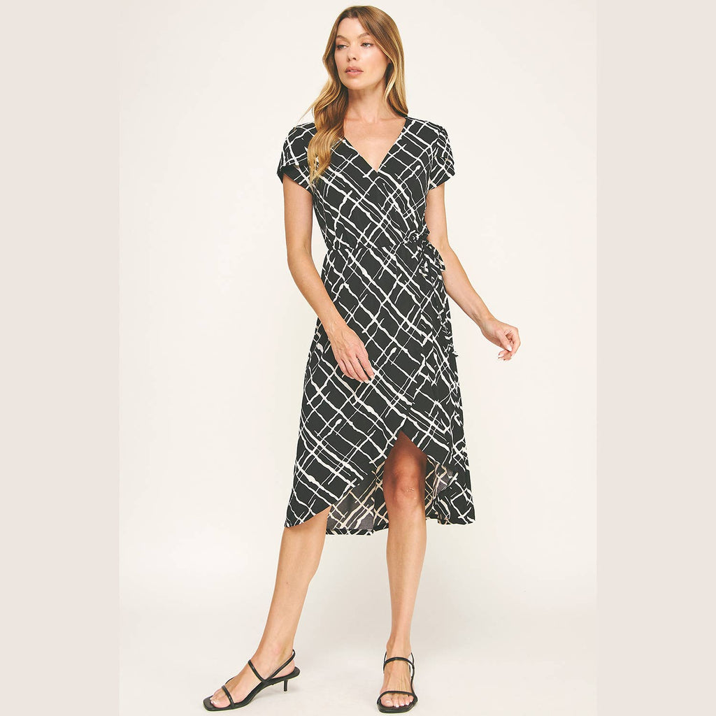 DAY TO NIGHT FAUX WRAP MIDI DRESS