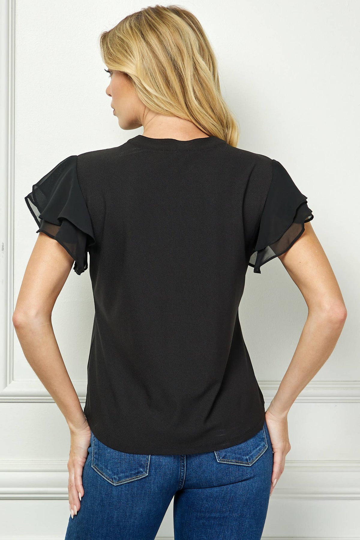 DOUBLE RUFFLE MANDARIN BLOUSE