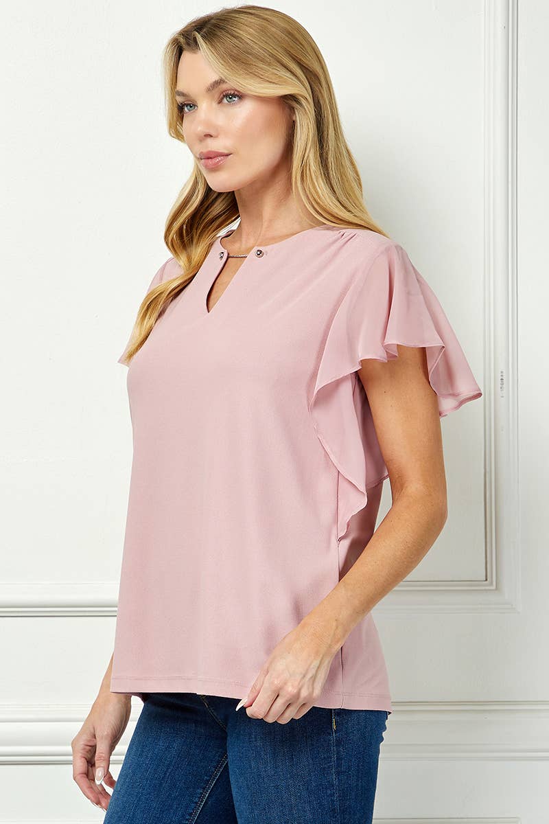 CHAIN TRIM FLUTTER BLOUSE