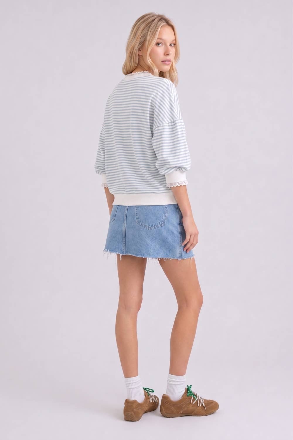 Striped Top With Lace Trim