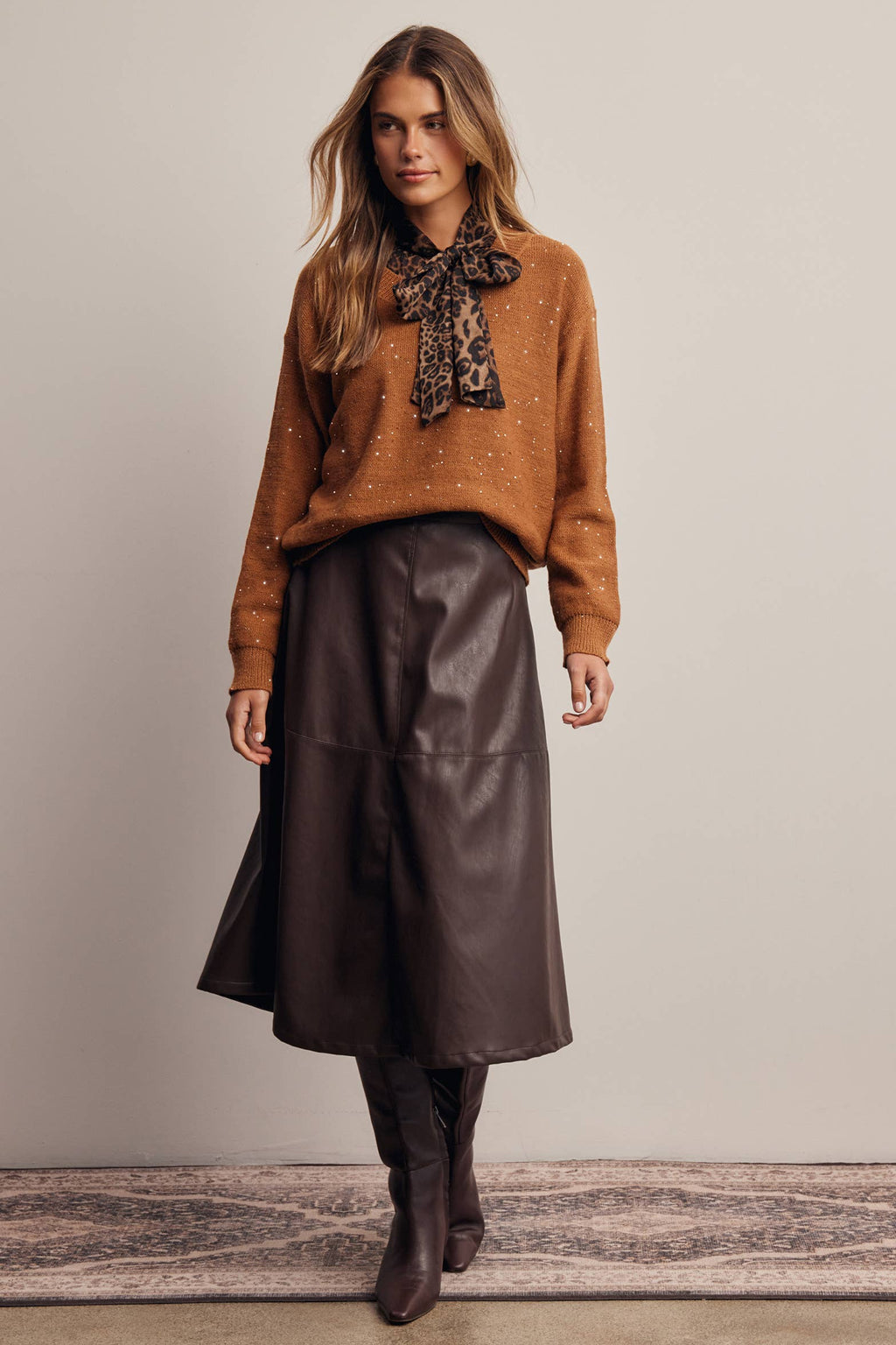 Sequin Embellished V-Neck Knit Sweater