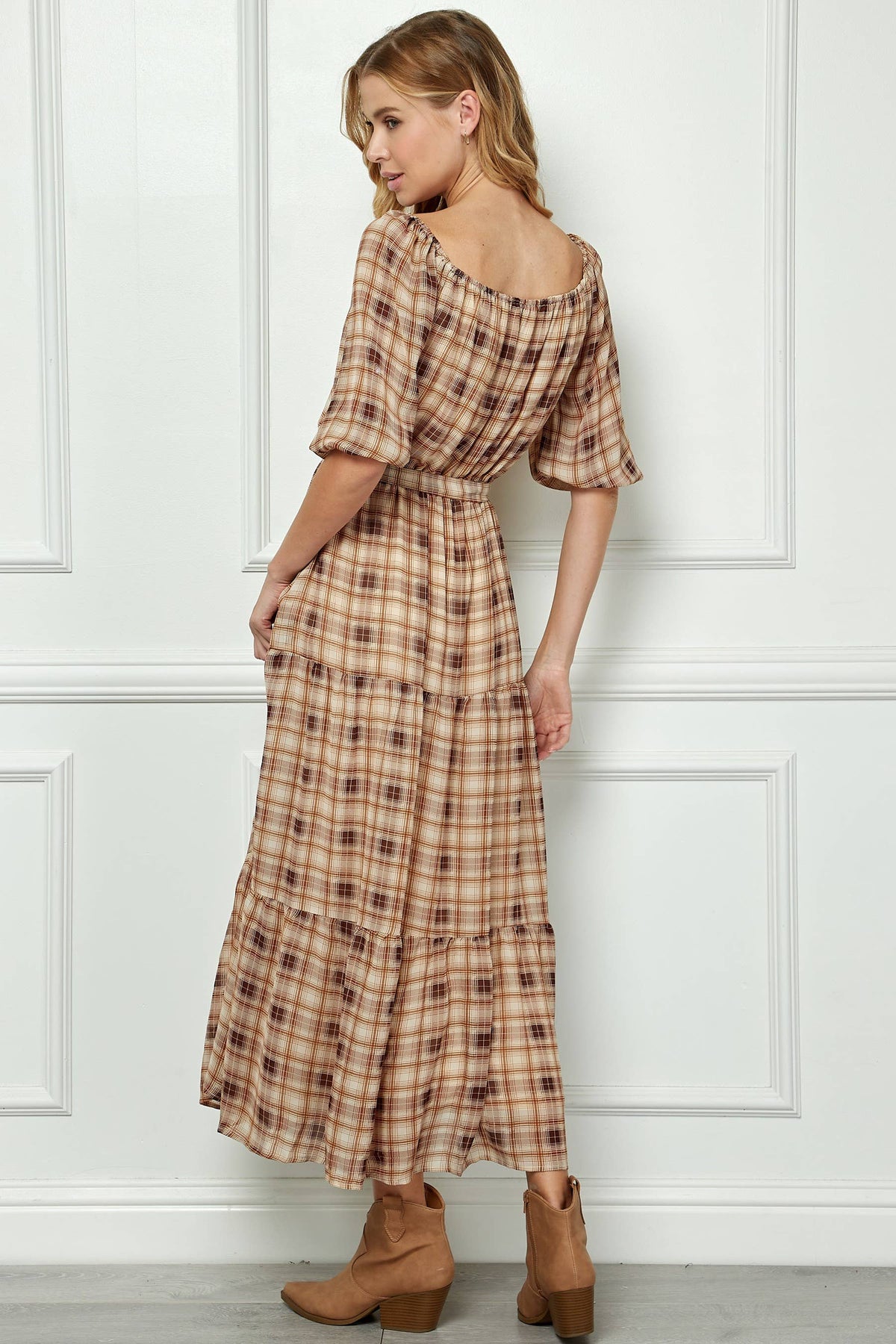3/4 SIDE TIE RUFFLE HEM MAXI DRESS