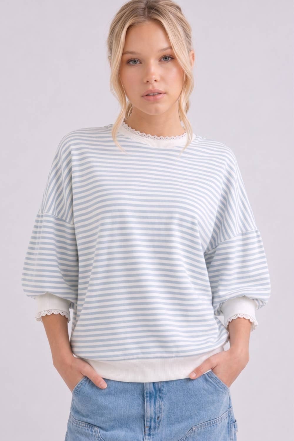 Striped Top With Lace Trim