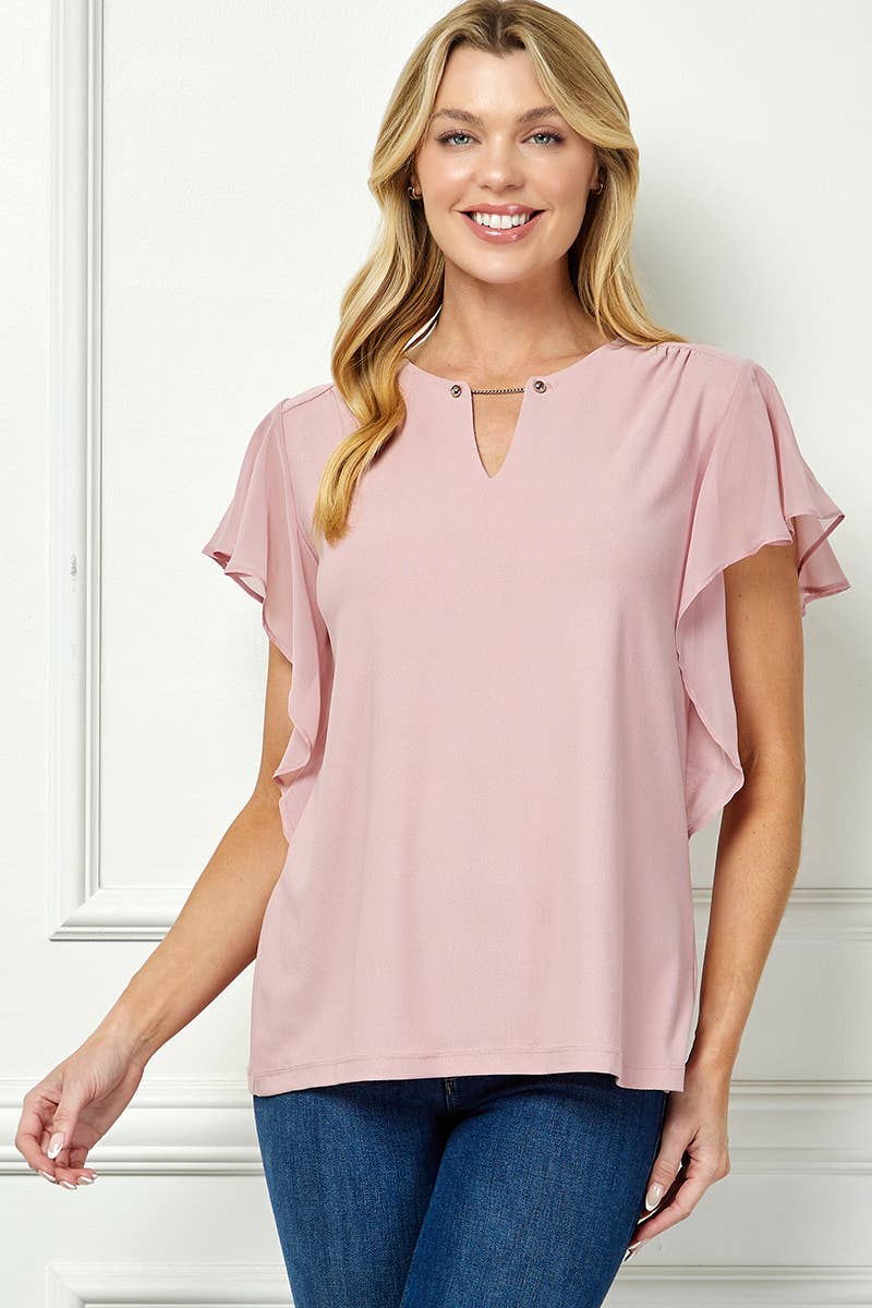 CHAIN TRIM FLUTTER BLOUSE
