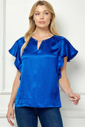 SATIN FLUTTER SLV BLOUSE W/ CHAIN